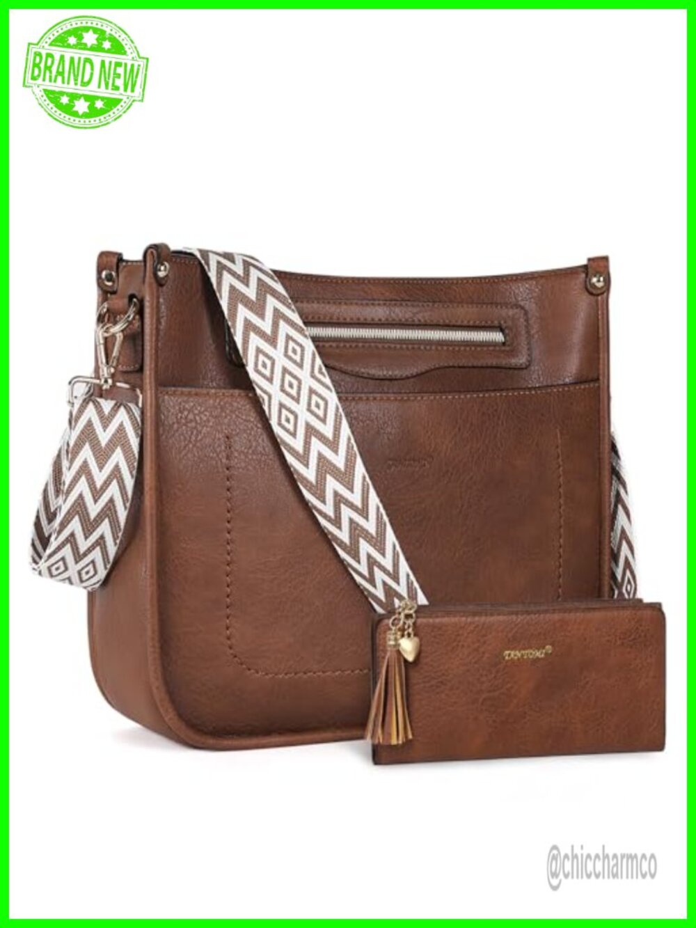 2PC Vegan Leather Crossbody Hobo Bag Set with Wallet